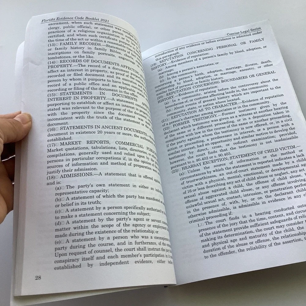 Florida Evidence Code Booklet 2021 Edition‎ Concise Legal Series